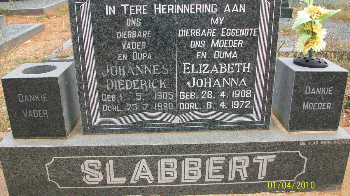 SLABBERT Johannes Diederick 1905-1980 &amp; Elizabeth Johanna 1908-1972