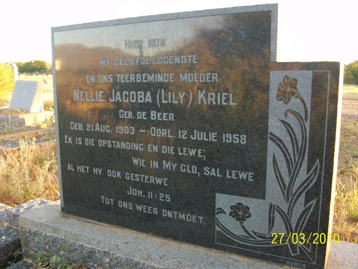KRIEL Nellie Jacoba nee DE BEER 1903-1958