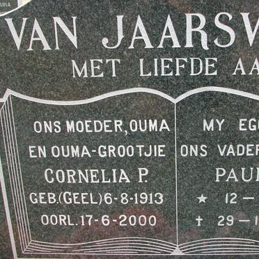 JAARSVELD Paul A., van 1913-1992 &amp; Cornelia P. GEEL 1913-2000