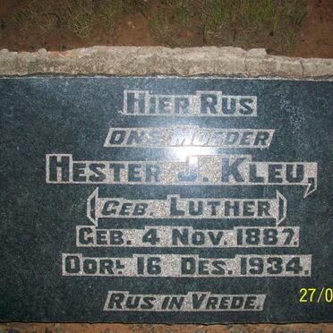 KLEU Hester J. nee LUTHER 1887-1934