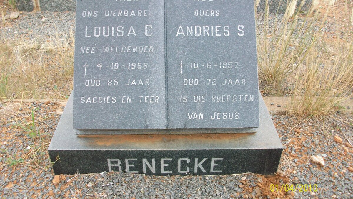 BENECKE Andries S. -1957 &amp; Louisa C. WELGEMOED -1968