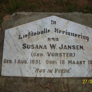 JANSEN Susana W. nee VORSTER 1851-1924