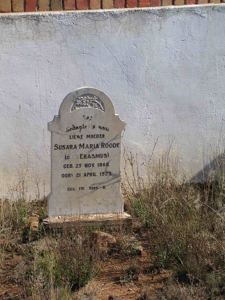 RHOODE Susara Maria nee ERASMUS 1868-1925