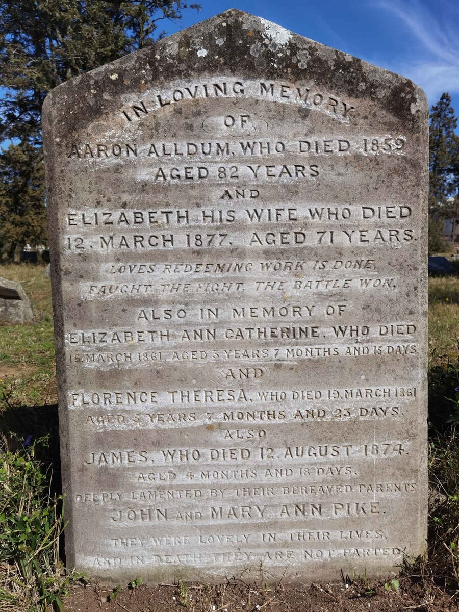 ALLDUM Aaron -1859 &amp; Elizabeth -1877 :: PIKE Elizabeth Ann Catherine -1861 :: PIKE Florence Theresa -1861 :: PIKE James -1874