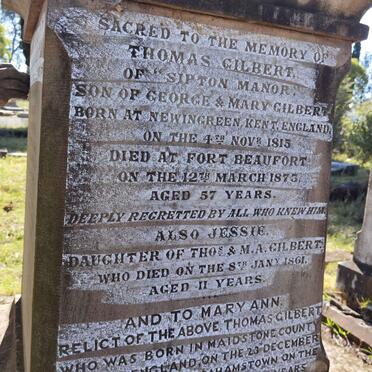 GILBERT Thomas 1815-1873 & Mary Ann 1815-1888 :: GILBERT Jessie -1861