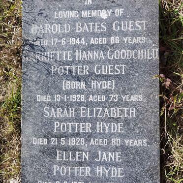 GUEST Harold Bates -1944 &amp; Harriette Hanna Goodchild Potter HYDE -1928 :: HYDE Sarah Elizabeth Potter -1929 :: HYDE Ellen Jane Potter -1931 :: HYDE William Potter -1931