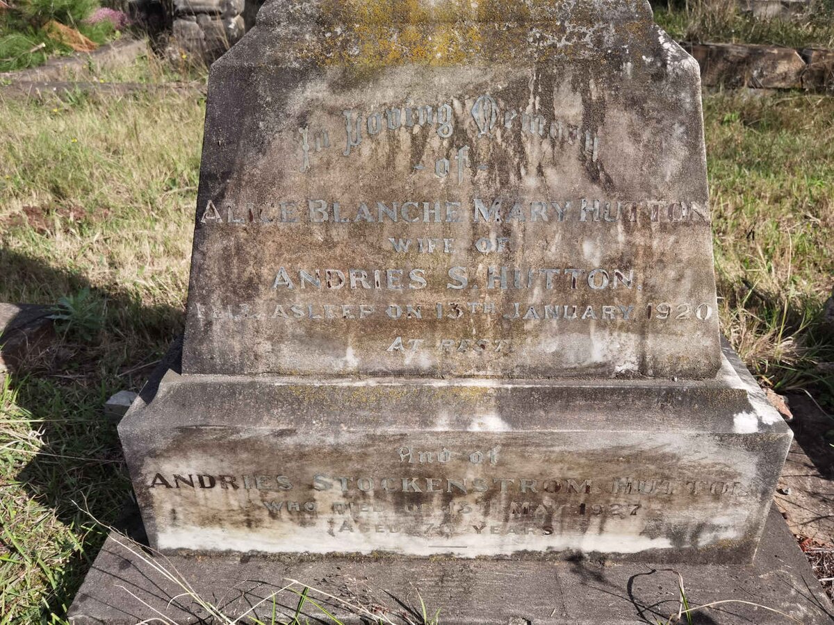 HUTTON Andries Stockenstrom -1927 &amp; Alice Blanche Mary -1920