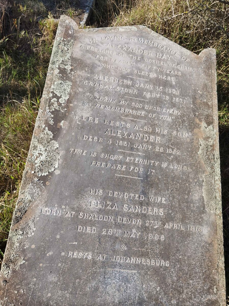 HAY Alexander 1803-1871 & Eliza SANDERS 1818-1906 :: HAY Alexander 1851-1852