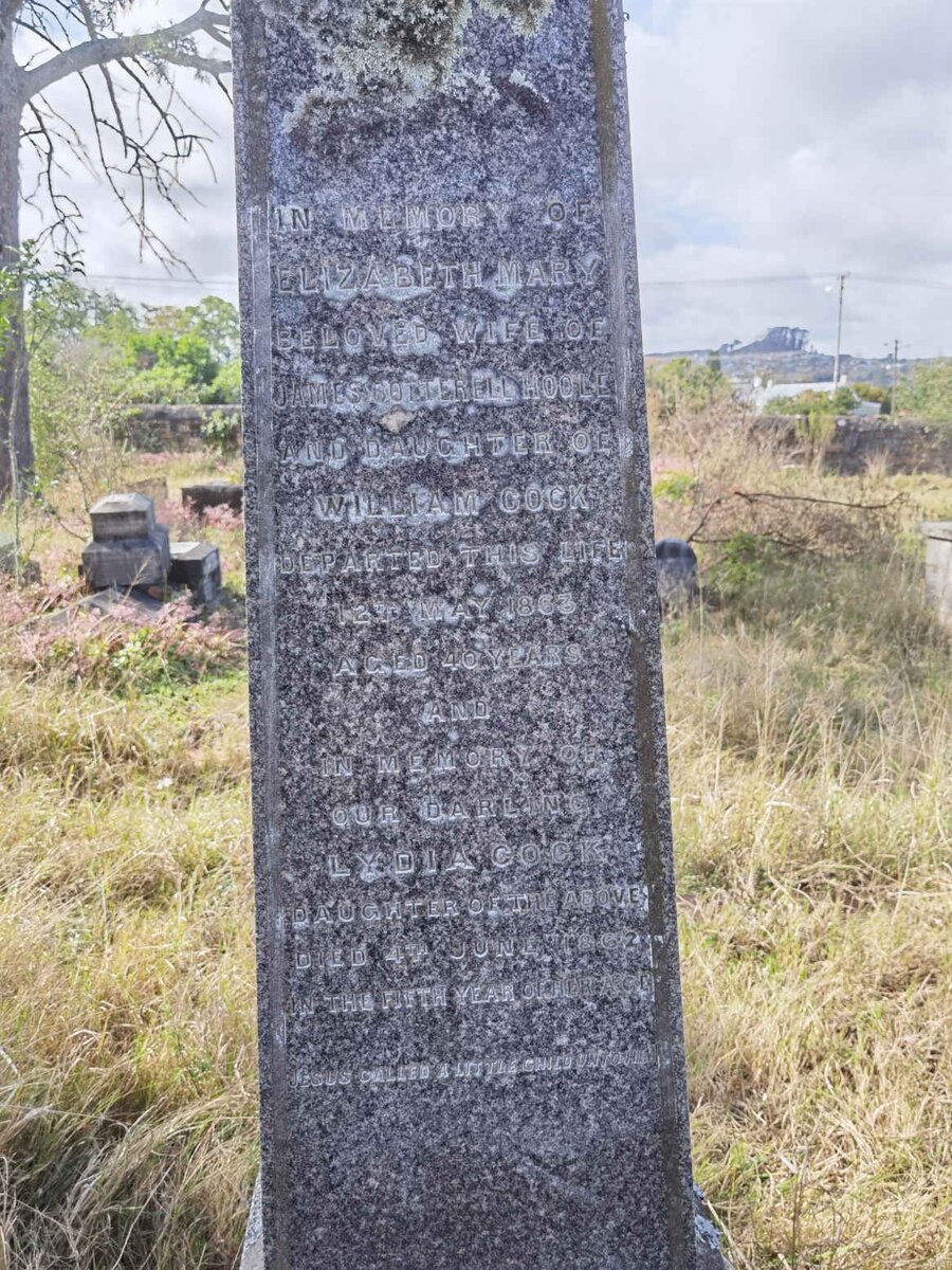 HOOLE Elizabeth Mary nee COCK -1863 :: COCK Lydia -1862