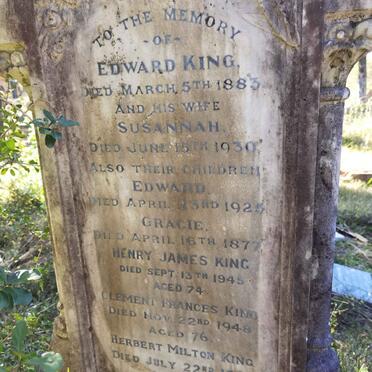 KING Edward -1883 & Susannah -1930 :: KING Edward -1935 :: KING Gracie -1877 :: KING Henry James -1945 :: KING Clement Francis -1948 :: KING Herbert Milton -1962