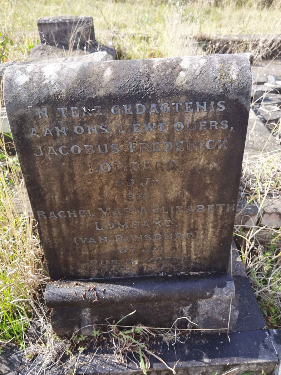 LOMBARD Jacobus Frederick  &amp; Rachel Maria Elizabeth VAN RENSBURG 