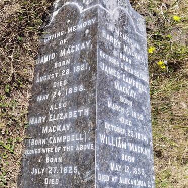 MACKAY David 1821-1898 & Mary Elizabeth CAMPBELL 1825-1898 :: MACKAY Harry 1860-1860 :: MACKAY James Campbell 1855-1874 :: MACKAY William 1853-1885