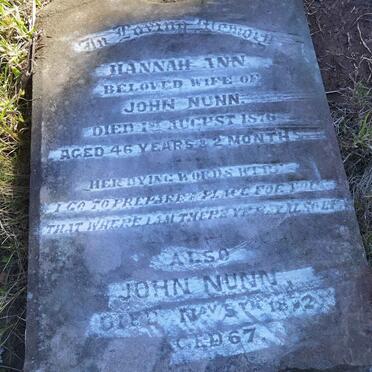 NUNN John –1892 &amp; Hannah Ann -1876