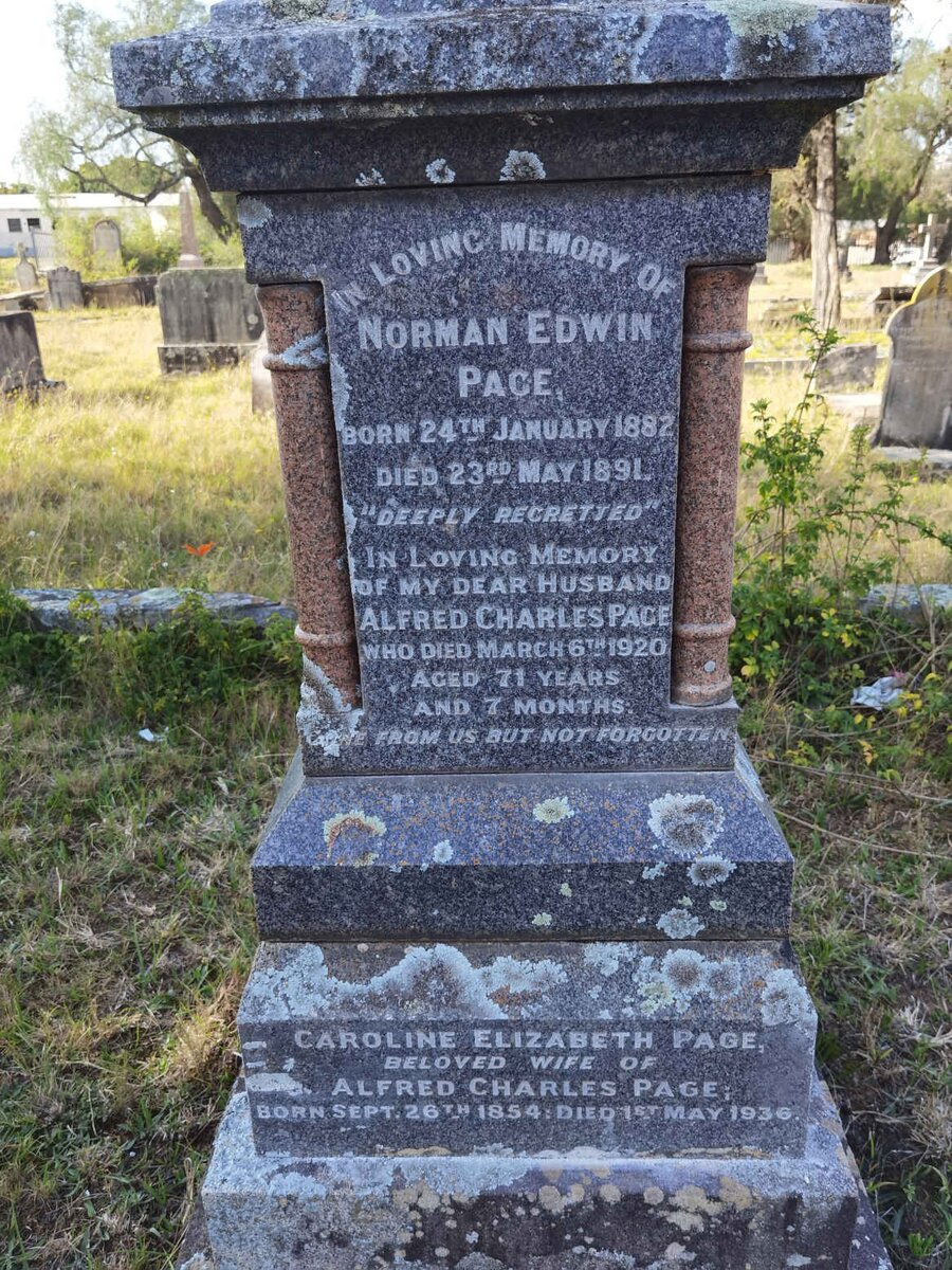 PAGE Alfred Charles -1920 & Caroline Elizabeth 1854-1936 :: PAGE Norman Edwin 1882-1891
