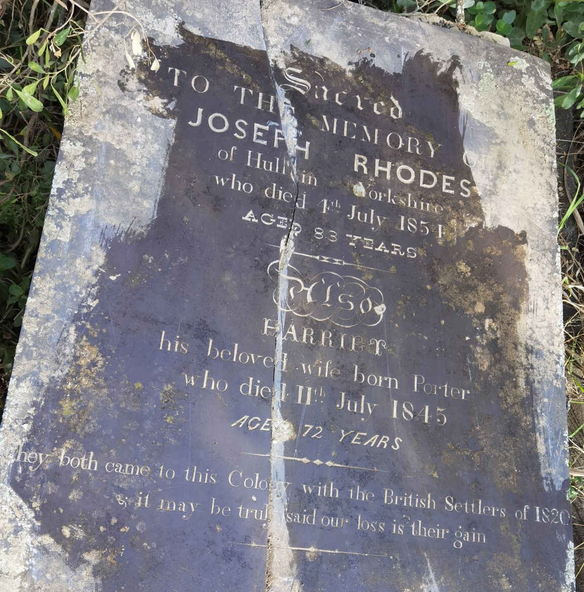RHODES Joseph -1854 &amp; Harriet PORTER -1845