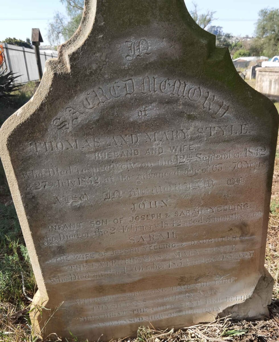 STYLE Thomas -1842 & Mary -1852 :: YELLING John -1842 :: YELLING Sarah nee STYLE -1854