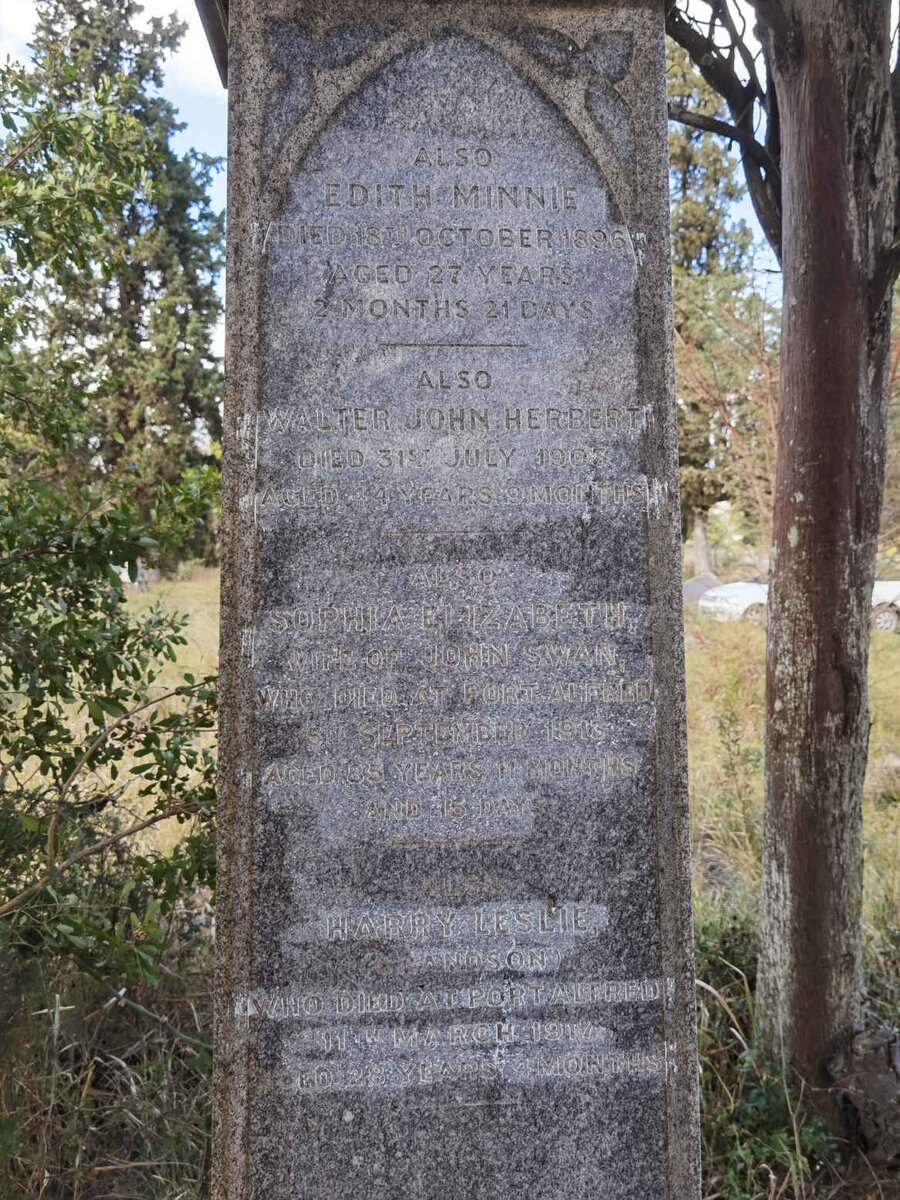 SWAN Edith Minnie -1896 :: SWAN Walter John Herbert -1903 :: SWAN Sophia Elizabeth -1913 :: SWAN Harry Leslie -1914