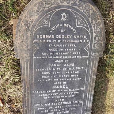 SMITH William Alexander 1838-1915 &amp; Sarah Jane 1843-1906 :: SMITH Norman Dudley -1898 :: SMITH Mabel -1912 :: SMITH Gwendoline Mary Ann -1942