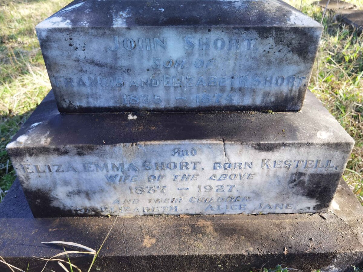SHORT John 1835-1874 &amp; Eliza Emma KESTELL 1937-1927 :: SHORT ? Elizabeth :: SHORT Alice Jane