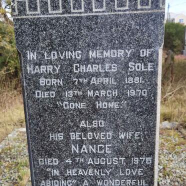 SOLE Harry Charles 1881-1970 &amp; Nance -1975