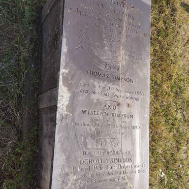 TROLLIP Ann nee SIMPSON -1838 :: SIMPSON Thomas -1826 :: SIMPSON William -1829 :: COCKCROFT Dorothy nee SIMPSON -1858