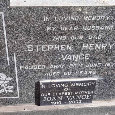 VANCE Stephen Henry -1975 &amp; Joan 1919-2002