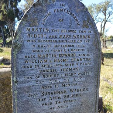 WEBBER Martin -1876 :: STANTON Martin Edward -1874 :: WEBBER Samuel Thomas -1855 :: WEBBER Susannah -1903