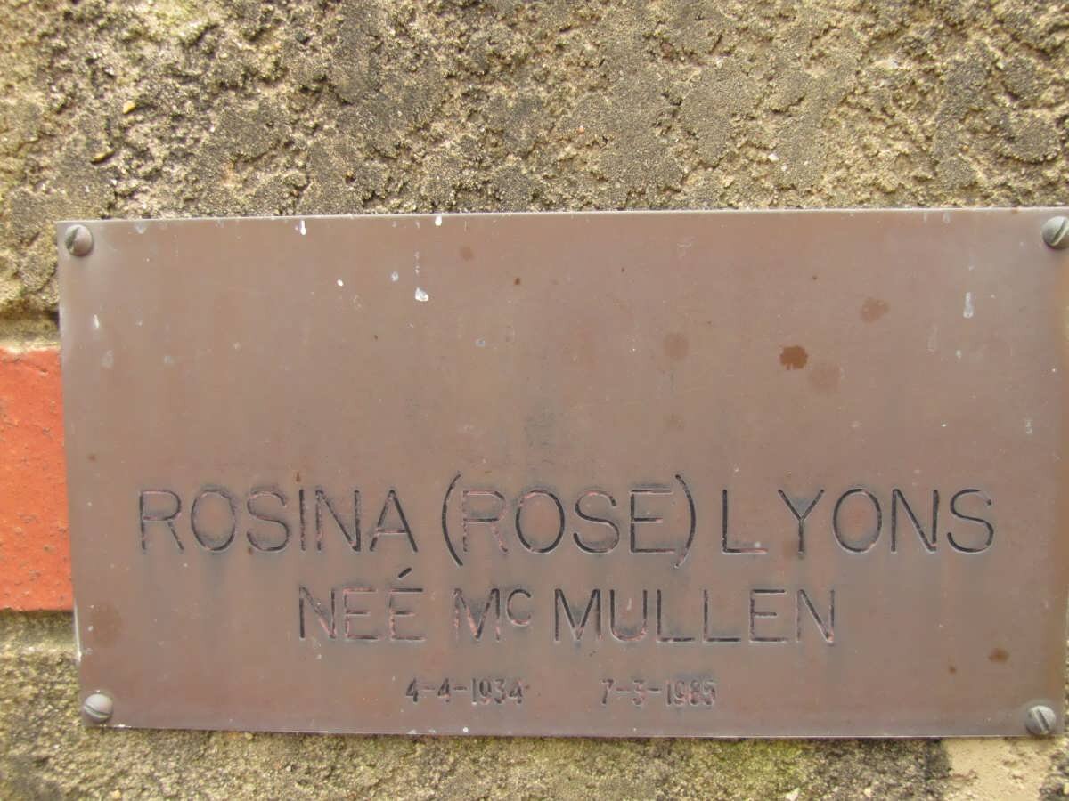 LYONS Rosina nee McMULLEN 1934-1985