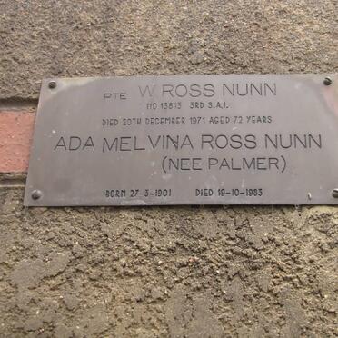 NUNN W., Ross -1971 &amp; Ada Melvina PALMER 1901-1983