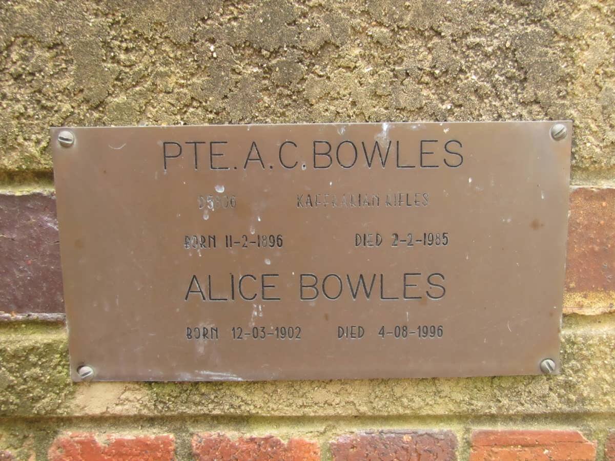 BOWLES A.C. 1896-1985 &amp; Alice 1902-1996