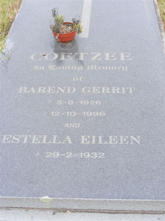 COETZEE Barend Gerrit 1926-1996 &amp; Estella Eileen 1932-