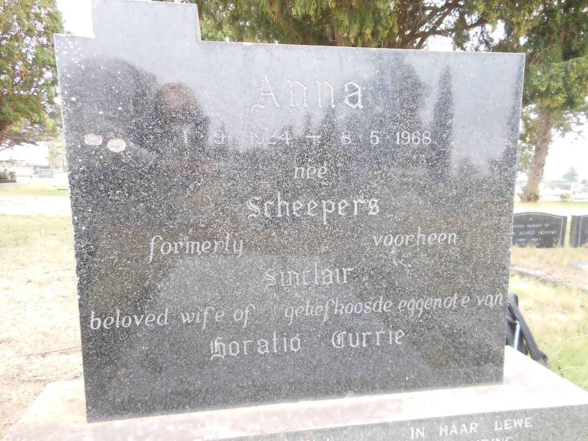 CURRIE Anna formerly SINCLAIR nee SCHEEPERS 1924-1968