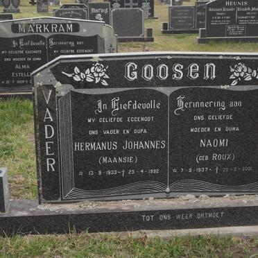 GOOSEN Hermanus Johannes 1933-1992 &amp; Naomi ROUX 1937-2001