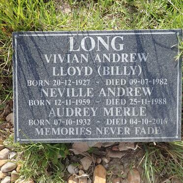 LONG Vivian Andrew Lloyd 1927-1982 :: LONG Audrey Merle 1932-2016 :: LONG Neville Andrew 1959-1988