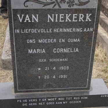 NIEKERK Maria Cornelia, van nee SCHOEMAN 1909-1991