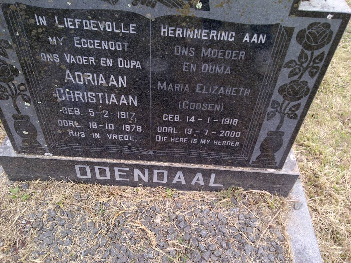 ODENDAAL Adriaan Christiaan 1917-1978 &amp; Maria Elizabeth GOOSEN 1918-2000