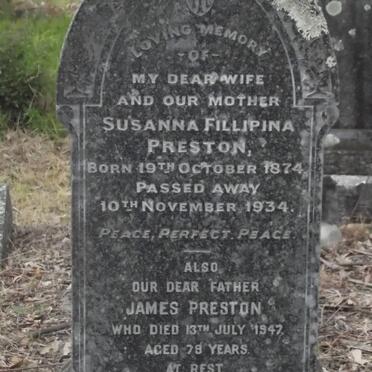 PRESTON James -1947 &amp; Susanna Fillipina 1874-1934