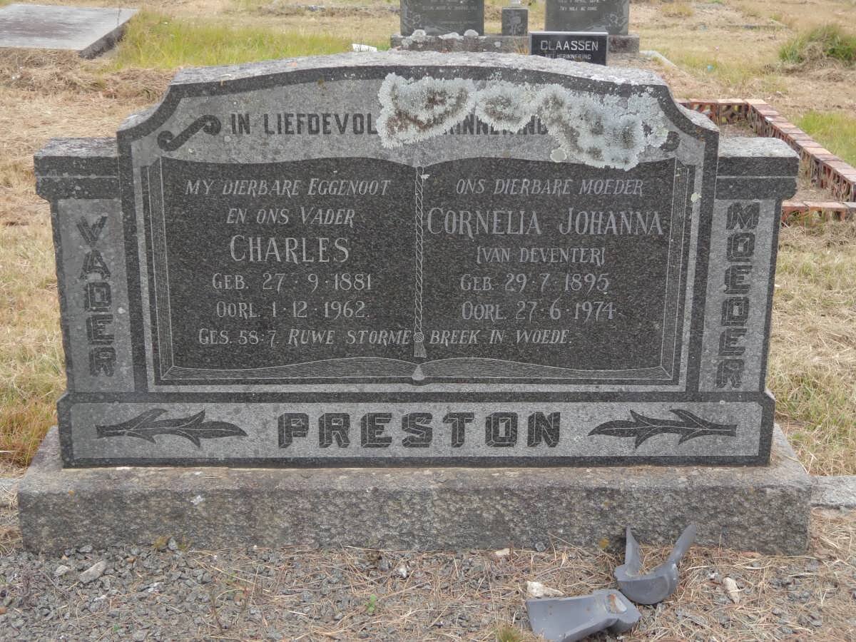 PRESTON Charles 1881-1962 &amp; Cornelia Johanna VAN DEVENTER 1895-1974