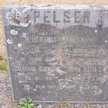 PELSER Zacharias Bloemerus 1890-1967 &amp; Sophia Aletta S. KRUGER 1881-1965