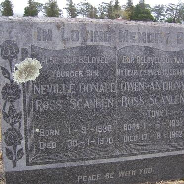 SCANLEN Owen Anthony Ross 1933-1962 :: SCANLEN Neville  Donald Ross 1938-1970