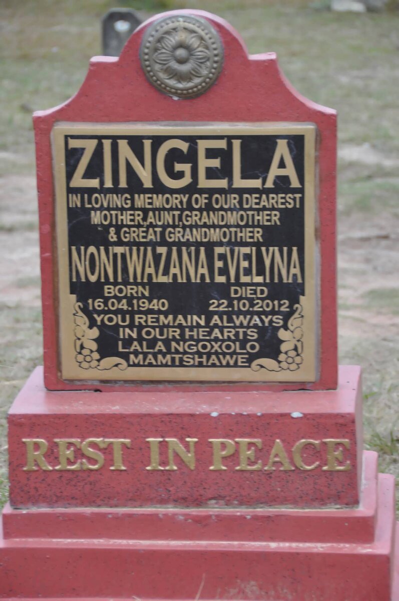 ZINGELA Nontwazana Evelyna 1940-2012