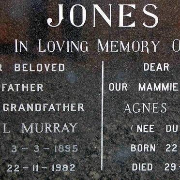 JONES Noel Murray 1895-1982 &amp; Agnes Frances DU PLESSIS 1900-1981
