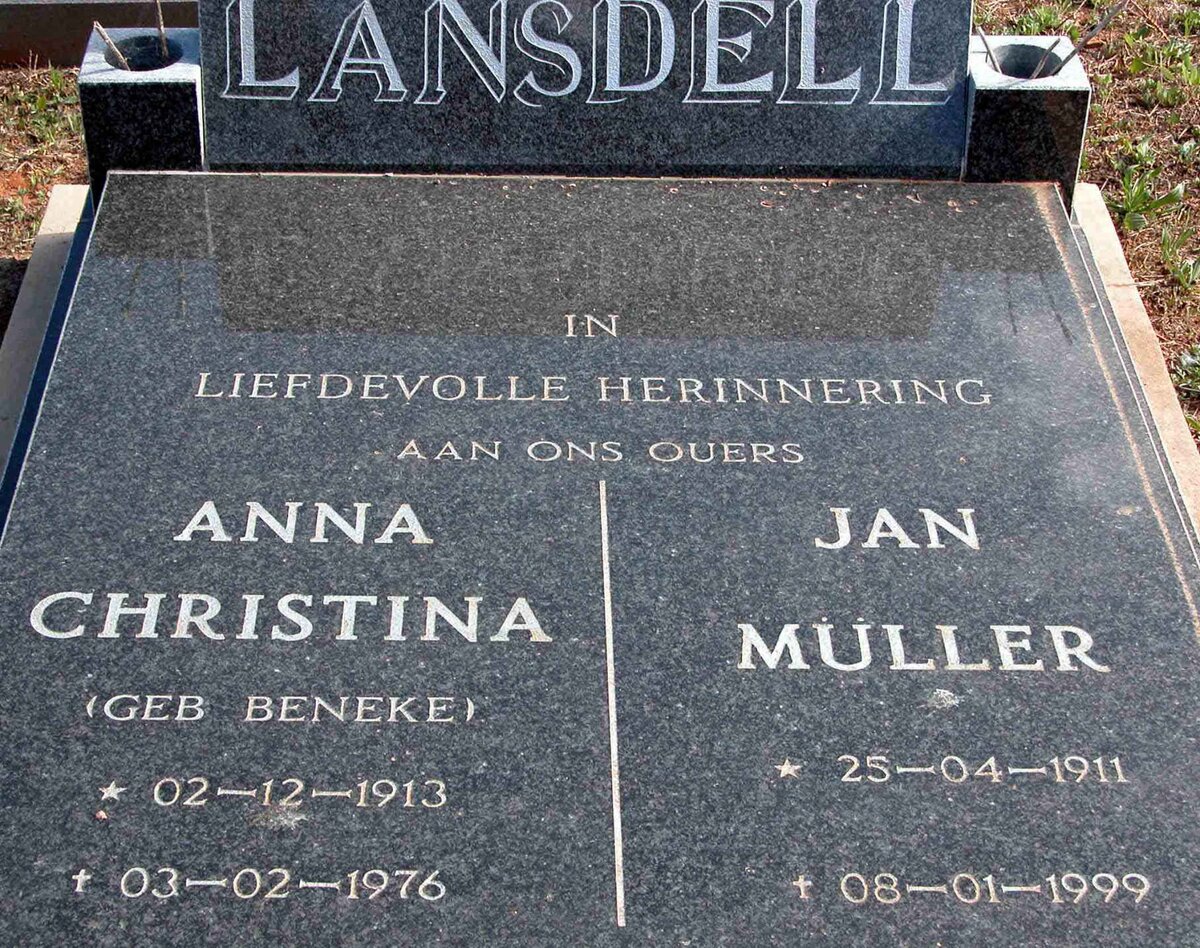 LANSDELL Jan Muller 1911-1999 &amp; Anna Christina BENEKE 1913-1976