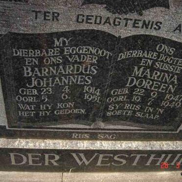 WESTHUIZEN Barnardus Johannes, van der 1914-1951 :: VAN DER WESTHUIZEN  Marina Doreen 1947-1949