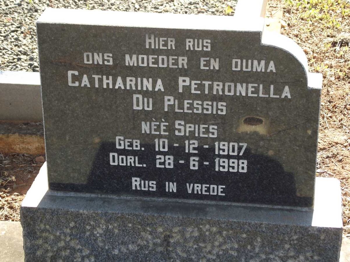 PLESSIS Catharina Petronella, du nee SPIES 1907-1998