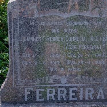 FERREIRA Johannes Reinier 1839-1916 &amp; Cornelia Aletta FERREIRA 1843-1908