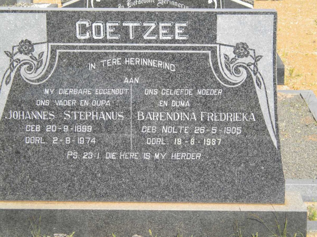 COETZEE Johannes Stephanus 1899-1974 &amp; Barendina Fredrieka NOLTE 1905-1987