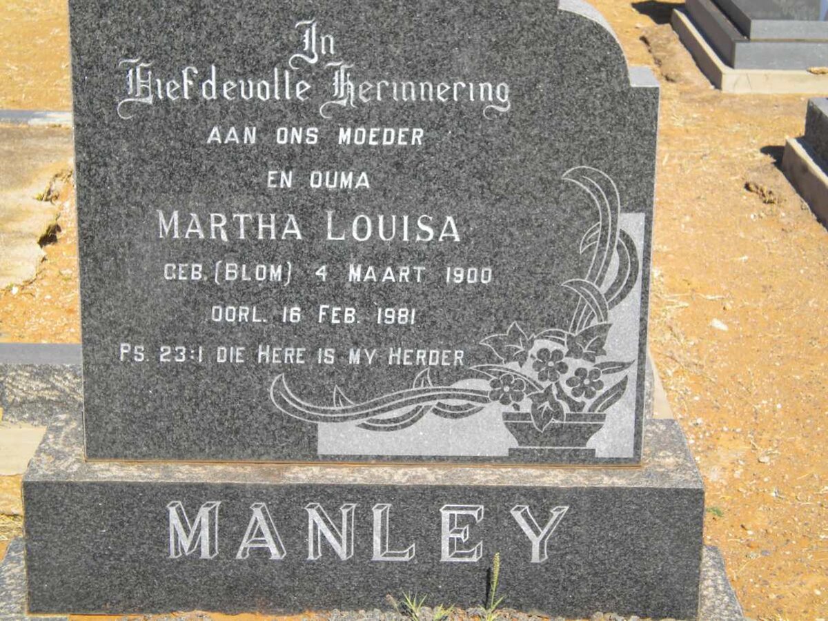 MANLEY Martha Louisa nee BLOM 1900-1981