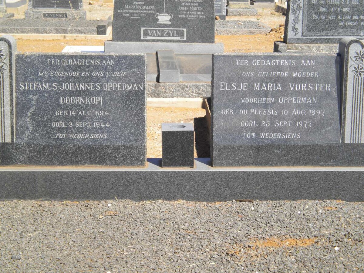 OPPERMAN Stefanus Johannes 1894-1944 &amp; Elsje Maria VORSTER voorheen OPPERMAN nee DU PLESSIS 1897-1977