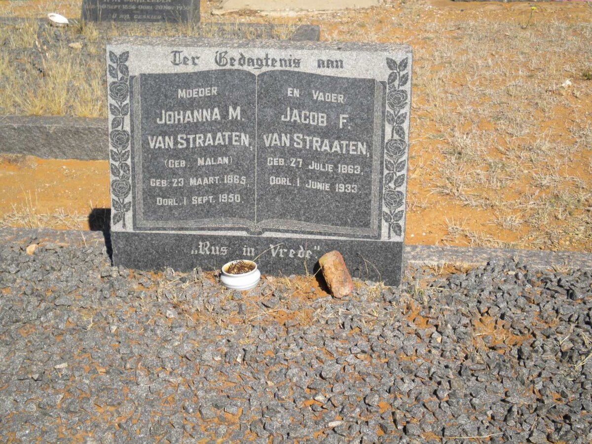 STRAATEN Jacob F., van 1863-1933 &amp; Johanna M. MALAN 1865-1950